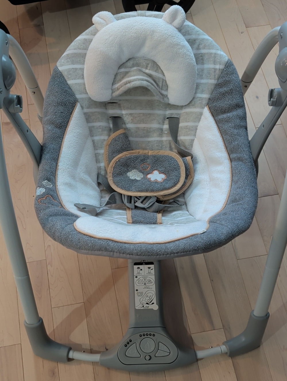 Gray and White Baby Swing Seat with Head Support